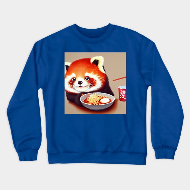 Kawaii Red Panda Eating Ramen Crewneck Sweatshirt by Grassroots Green